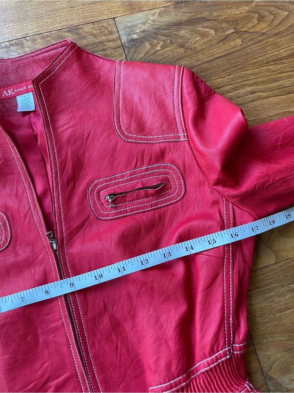 Anne Klein Red Zip-Front Genuine Leather Hour Glass Peplum Jacket size S - Picture 9 of 12